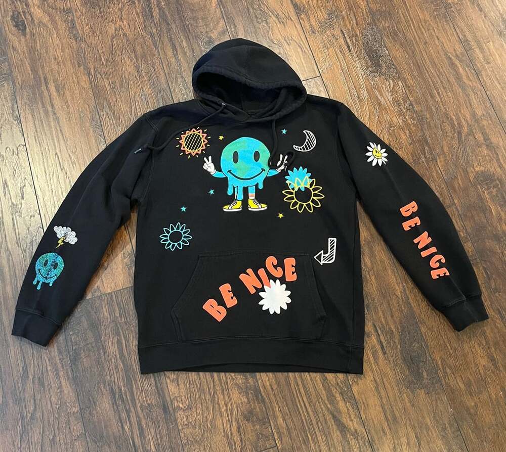 Eighty Eight Brand Black Graphic Print Hoodie Size Large